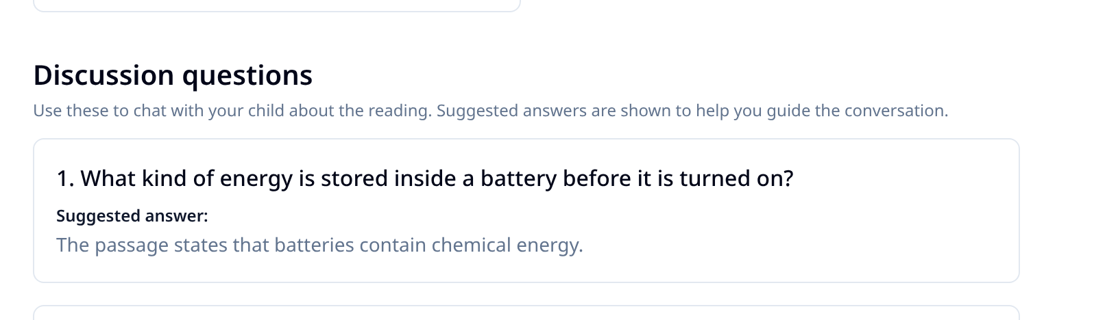 Parent guide discussion question with a suggested answer