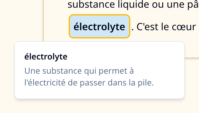 A boxed French word tapped open to show its definition